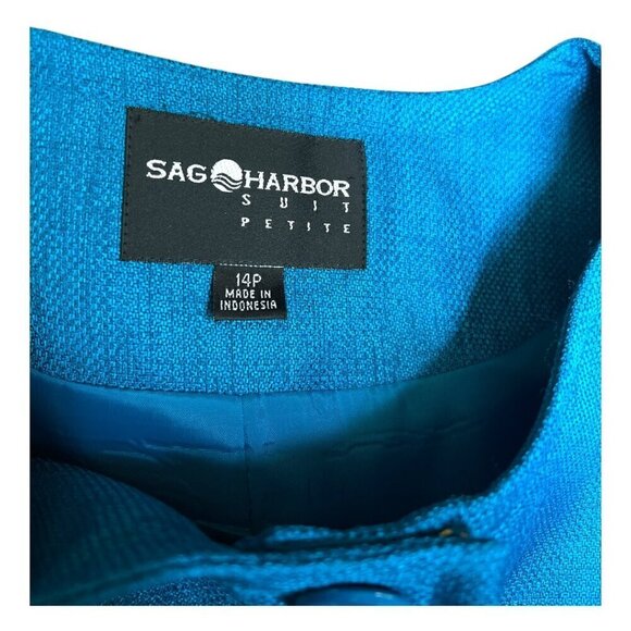 Sag Harbor Suit Womens 2 Piece Skirt Suit Peacock Deep Aqua Textured Size 14P - Picture 3 of 16